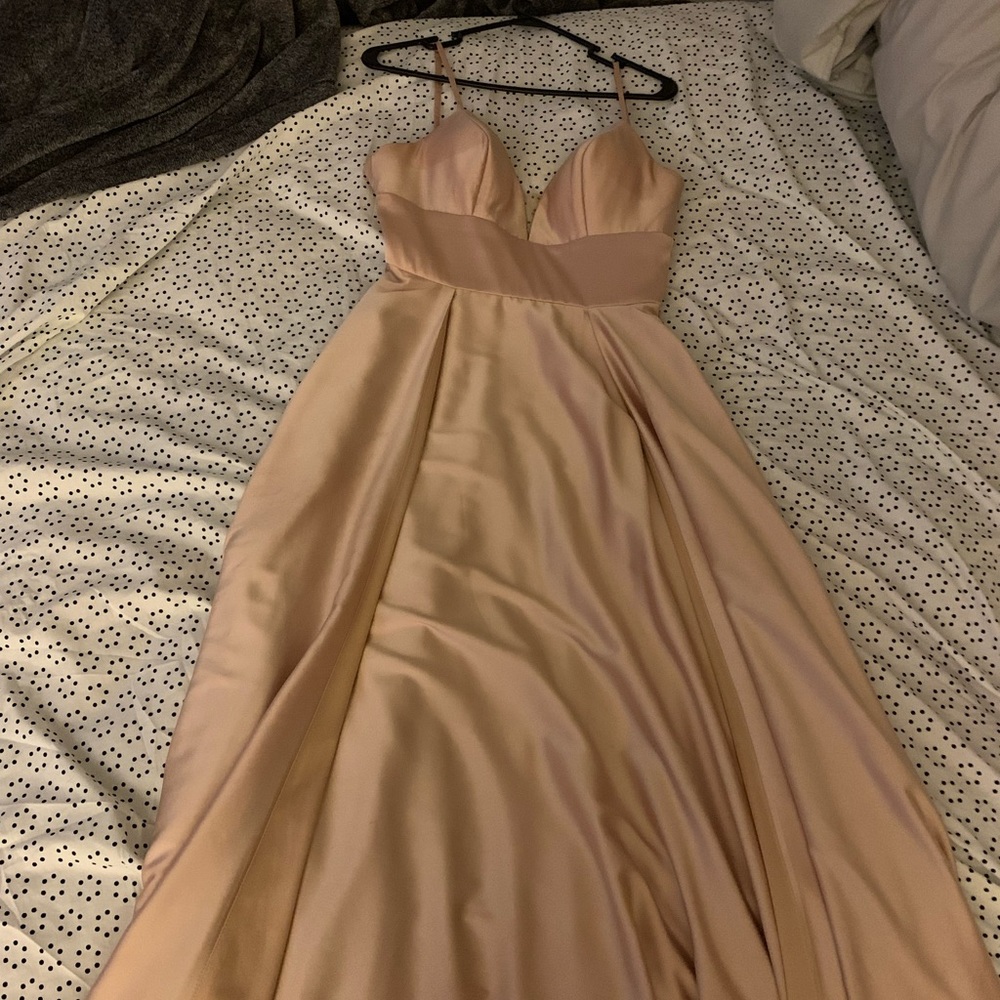 Long Champagne color dress.